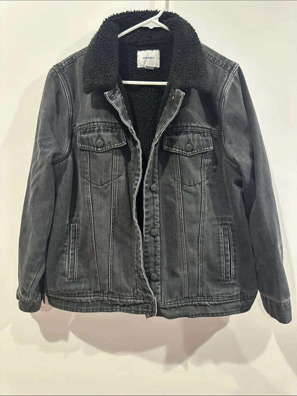 Old Navy Kids' Black Sherpa-Lined Denim Jacket Size XL